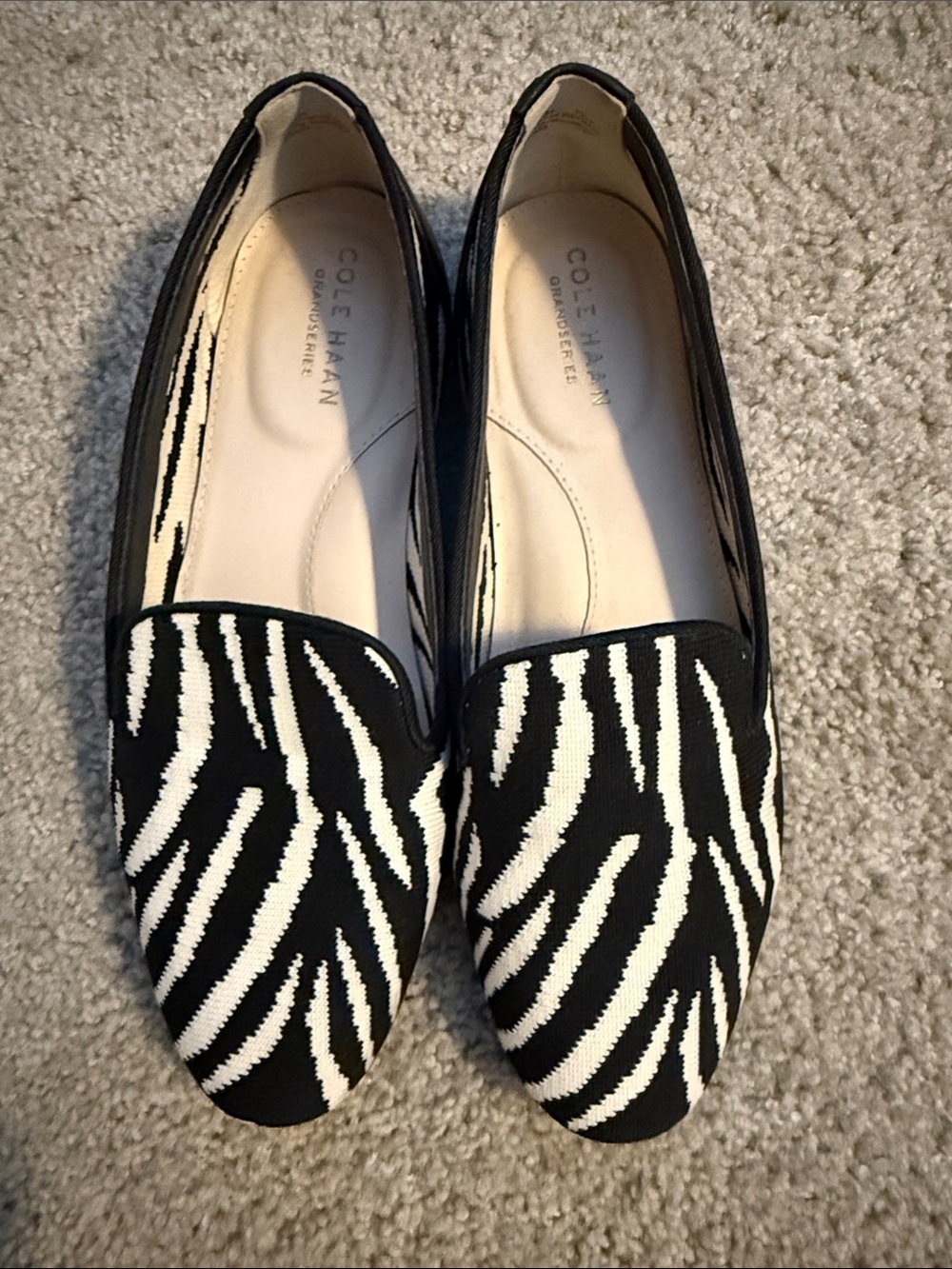Cole Haan Women's Black and White Zebra-Print Slip-On Loafers